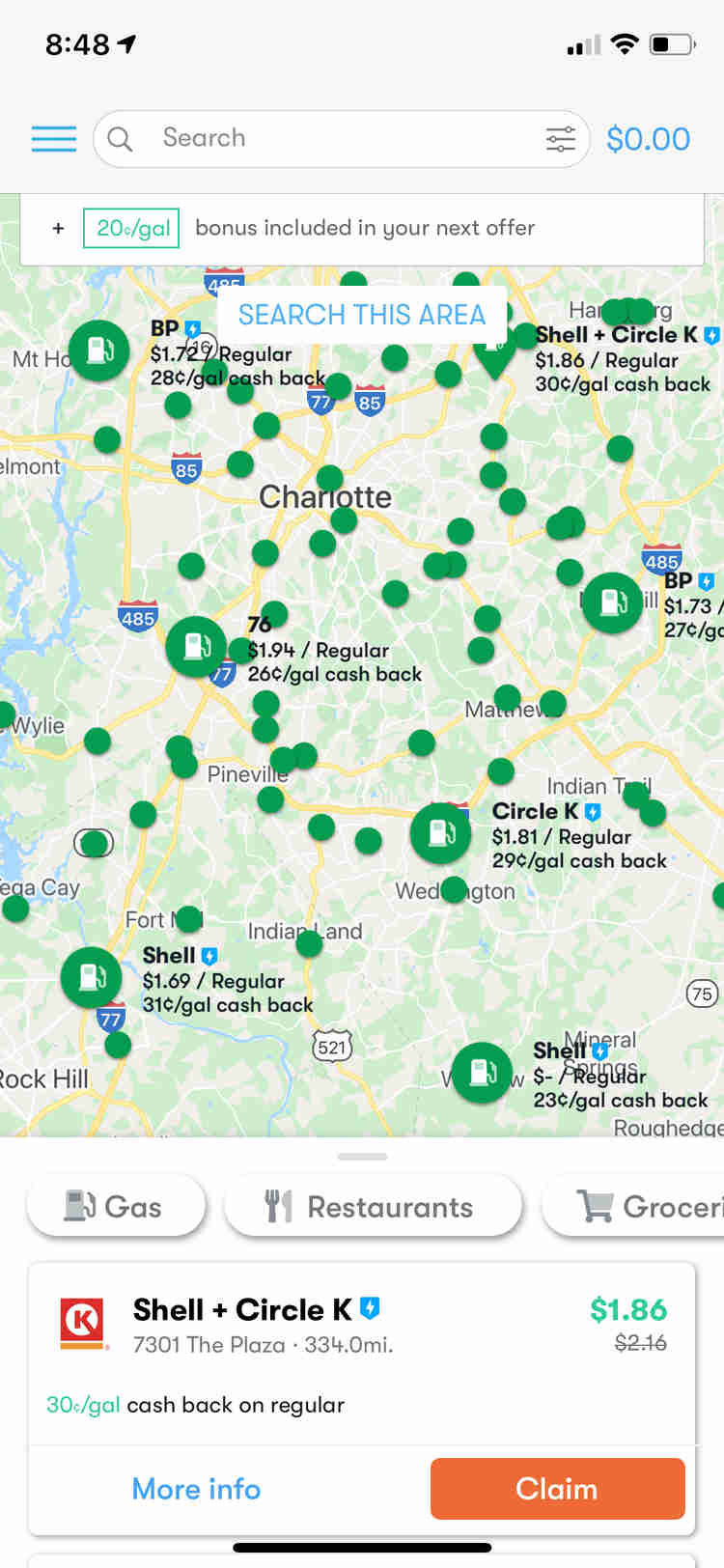 getupside fuel app review - a map of gas stations